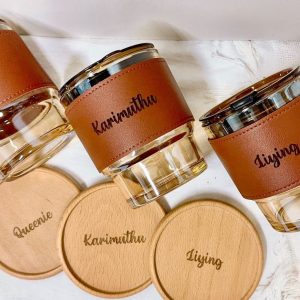 Glass Tumbler with Engravable Leather Strap